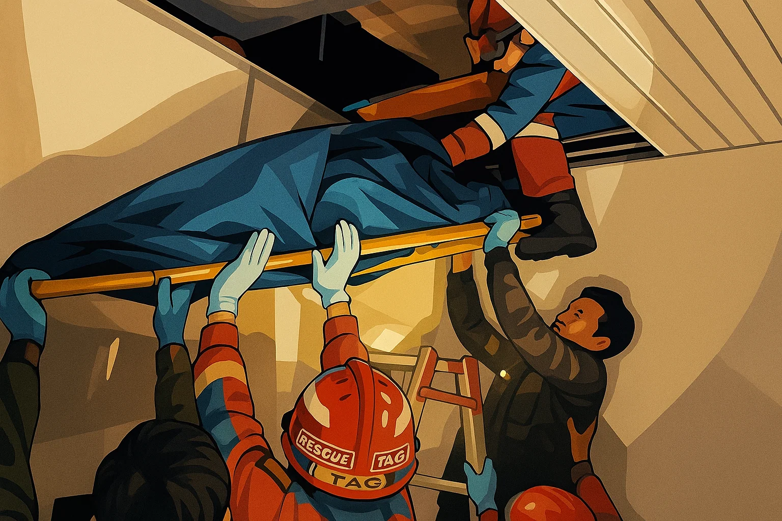 Ilustrasi - Personel Suku Dinas Penanggulangan Kebakaran dan Penyelamatan (Gulkarmat) Jakarta Timur mengevakuasi mayat pria pada plafon sebuah pabrik obat di Pulogadung, Jakarta Timur, Selasa (29/7/2025) malam.