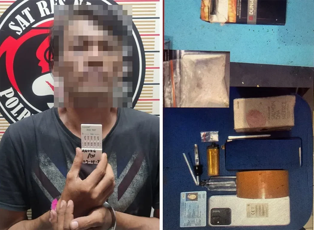 AS alias Alang, seorang pengedar narkoba jenis sabu asal Jagasatru Kota Cirebon usai ditangkap polisi.