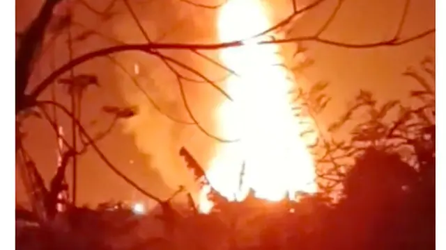 Penampakan ledakan di sumur gas milik Pertamina EP di Kampung Babakan Cidahu, Desa Cidahu, Kecamatan Pagaden Barat, Subang, Jawa Barat. (Istimewa)