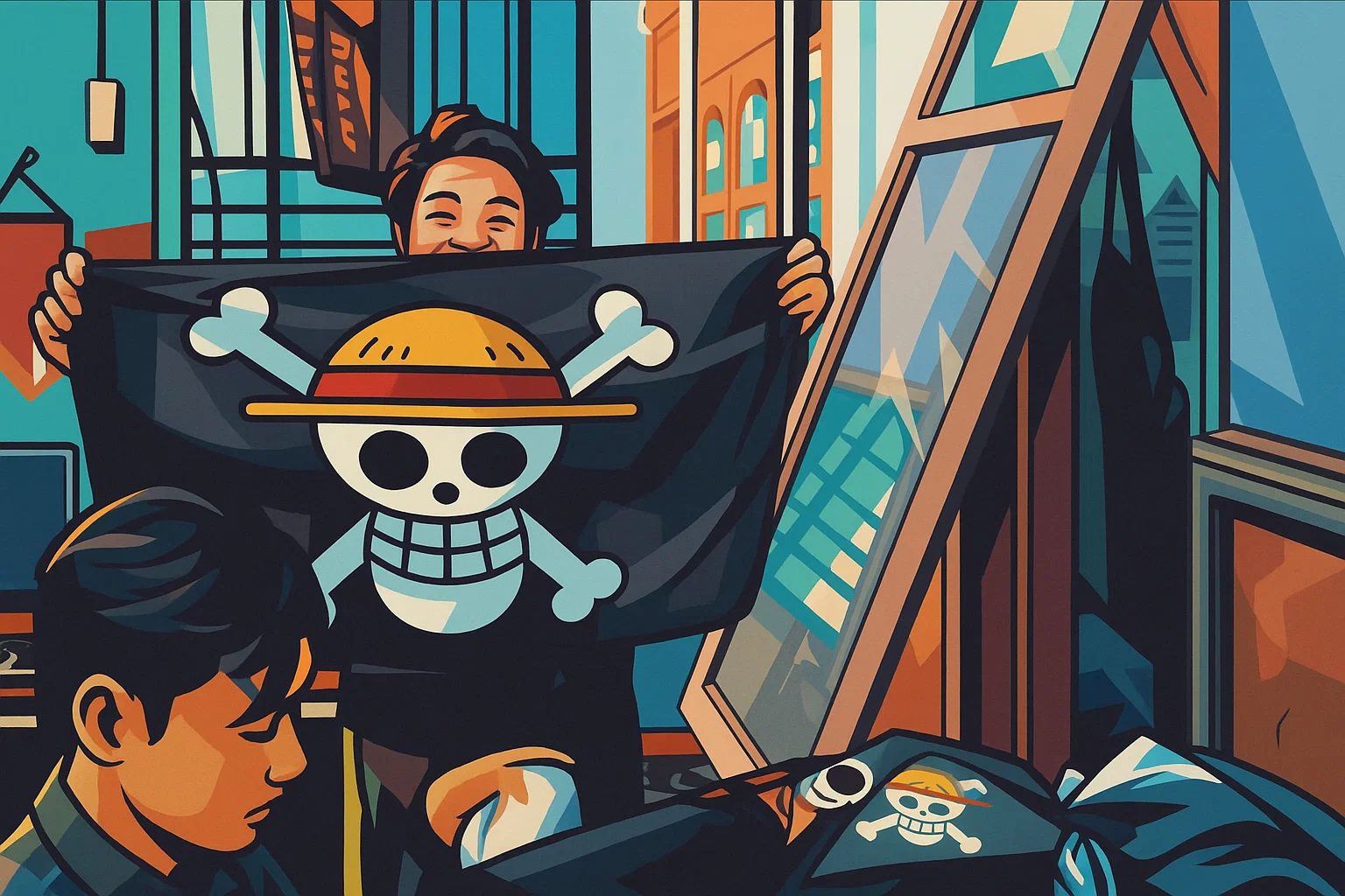Ilustrasi - Penjahit di Desa Jati Kecamatan Jaten, Karanganyar, Jawa Tengah menunjukkan bendera One Piece yang sedang dibuatnya,